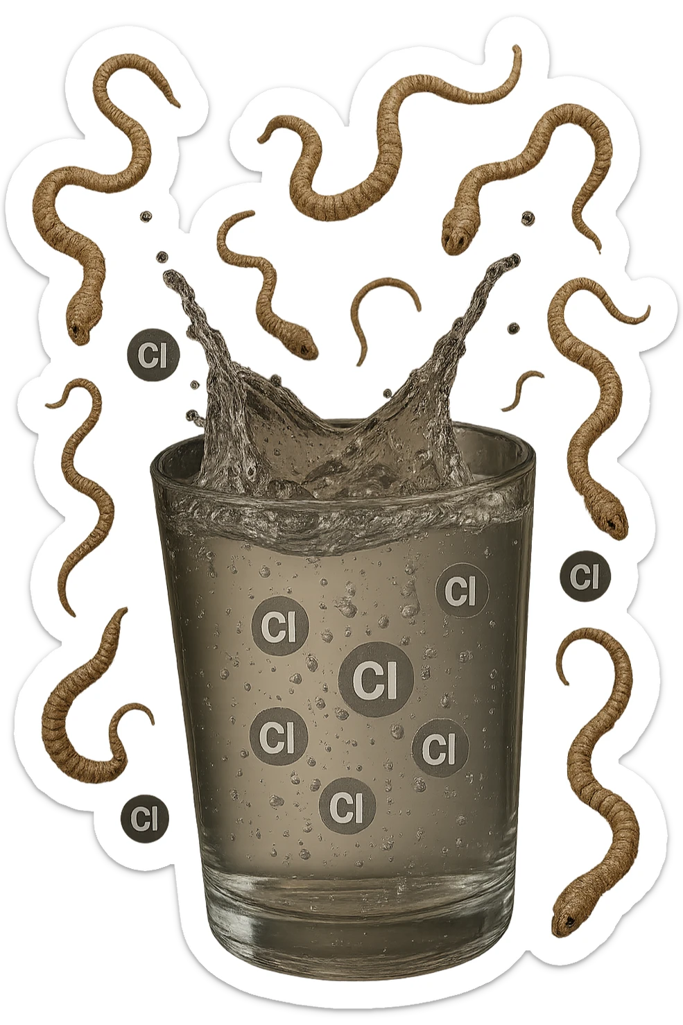 parassiti tipo la tenia fluttuano in aria insieme a questo bicchiere, iperrealistico 4k sticker