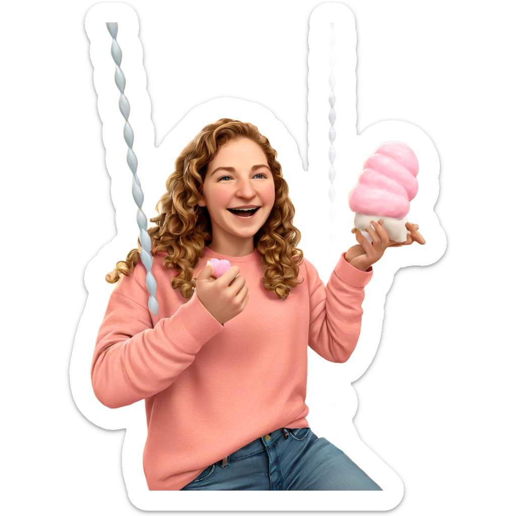 happy girl enjoying cotton candy sticker
