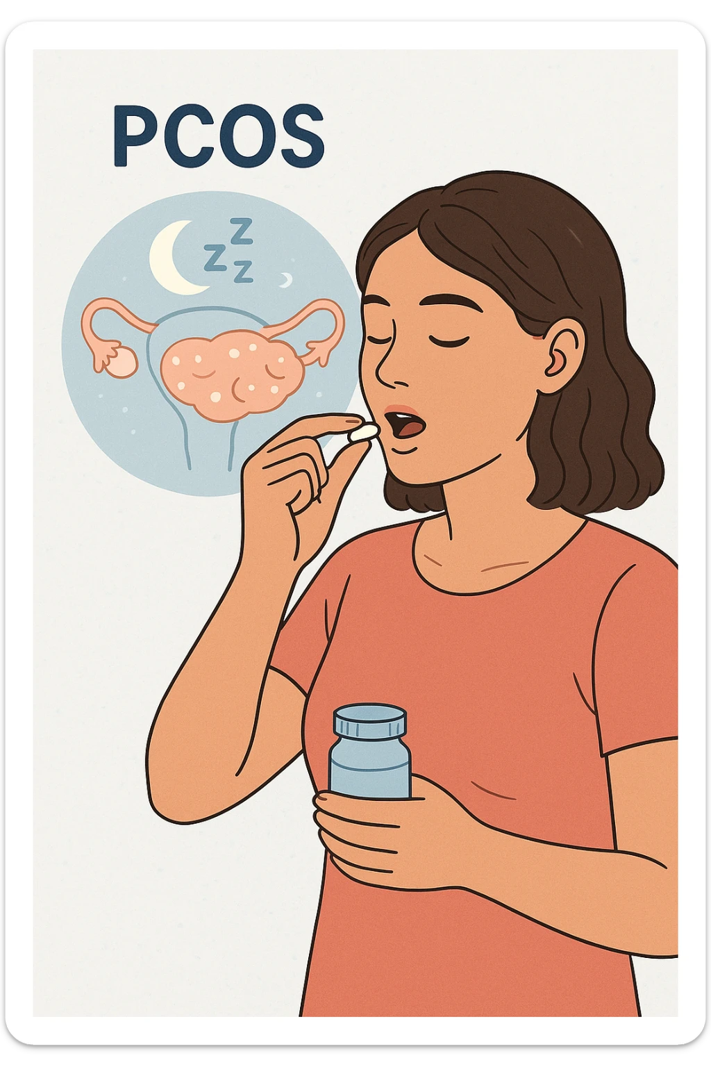 Donna con pcos che prende la pillola, e la pillola mette a riposo le ovaie sticker
