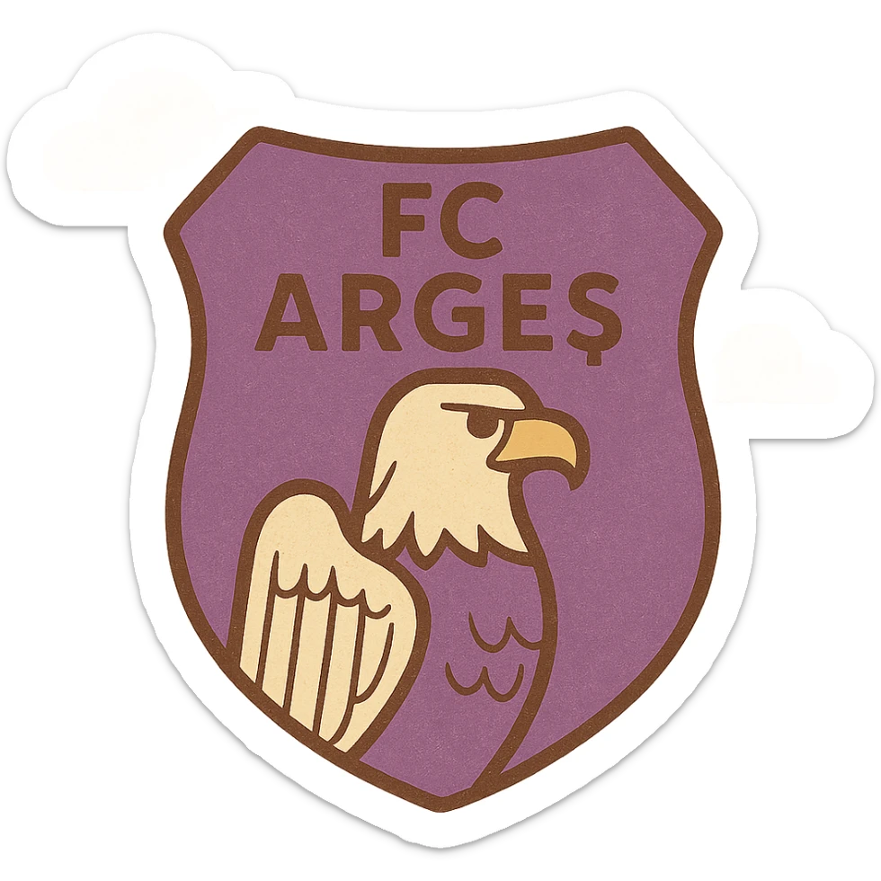 FC Arges club logo, minimalist style, purple and white colors, eagle motif, shield outline, clean modern design sticker