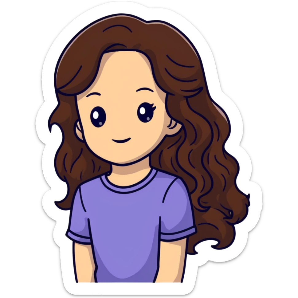 girl with long wavy brown hair and fair skin sticker