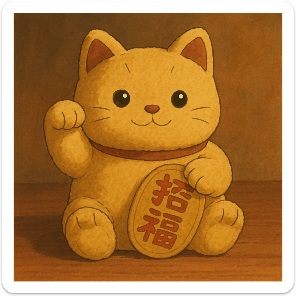 Gold Chinese lucky cat plushie  sticker