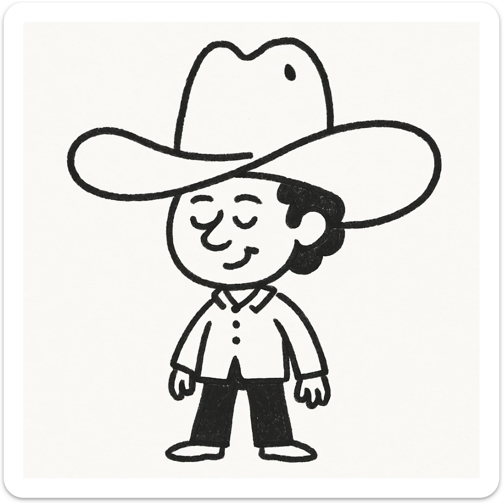 Make the cowboy hat even bigger on John Cena in the style of hand drawn notion doodles, keep the doodle style look. sticker