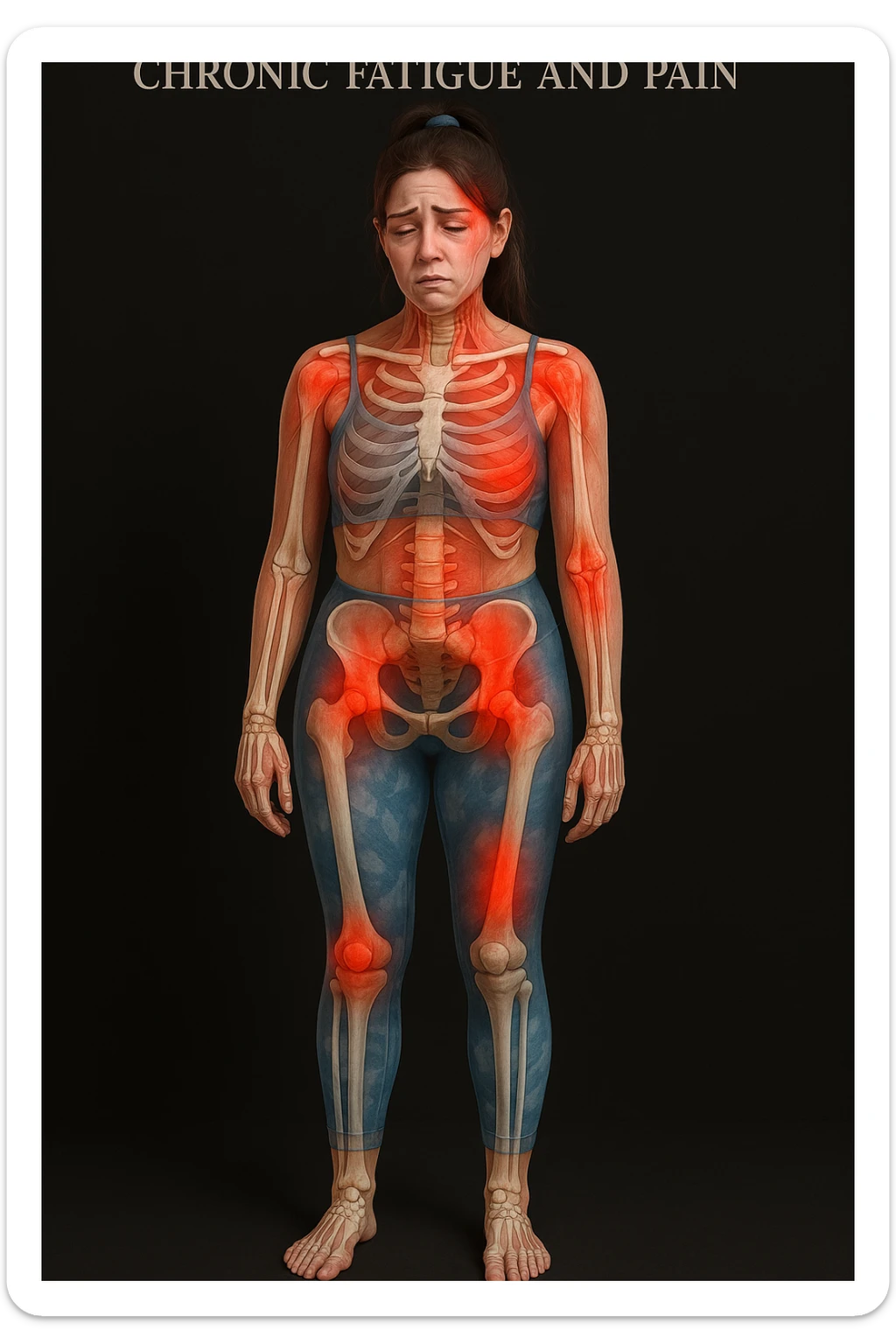 donna con stanchezza cronica frequenti in 3D realistica, donna dolorante immagine anatomica sticker