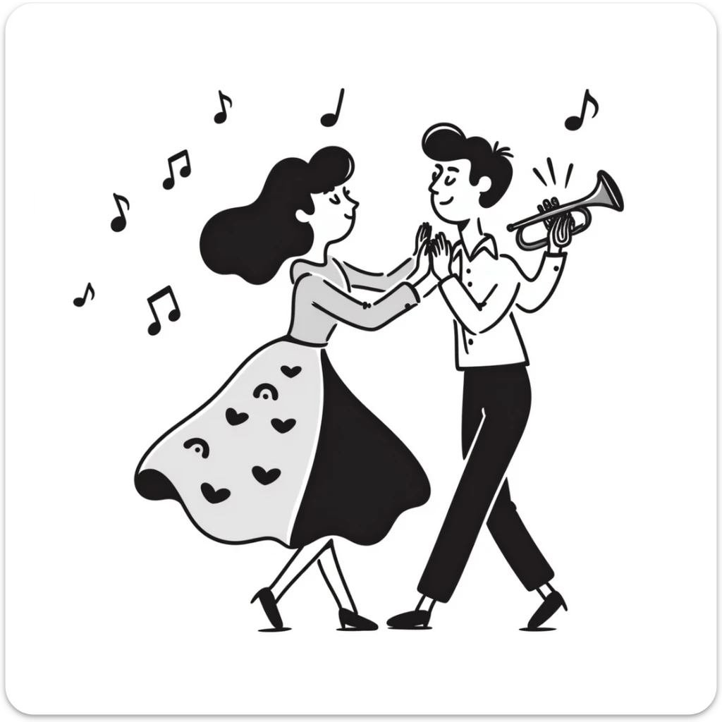 Colombian salsa dancing couple with musical notes, trumpet, and Colombian flag colors sticker