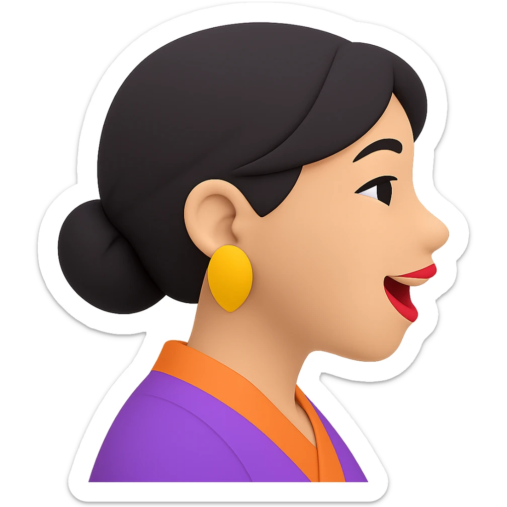 Asian girl profile, right side, talking, with a different hairstyle, in the style of 3D emoji, no background sticker