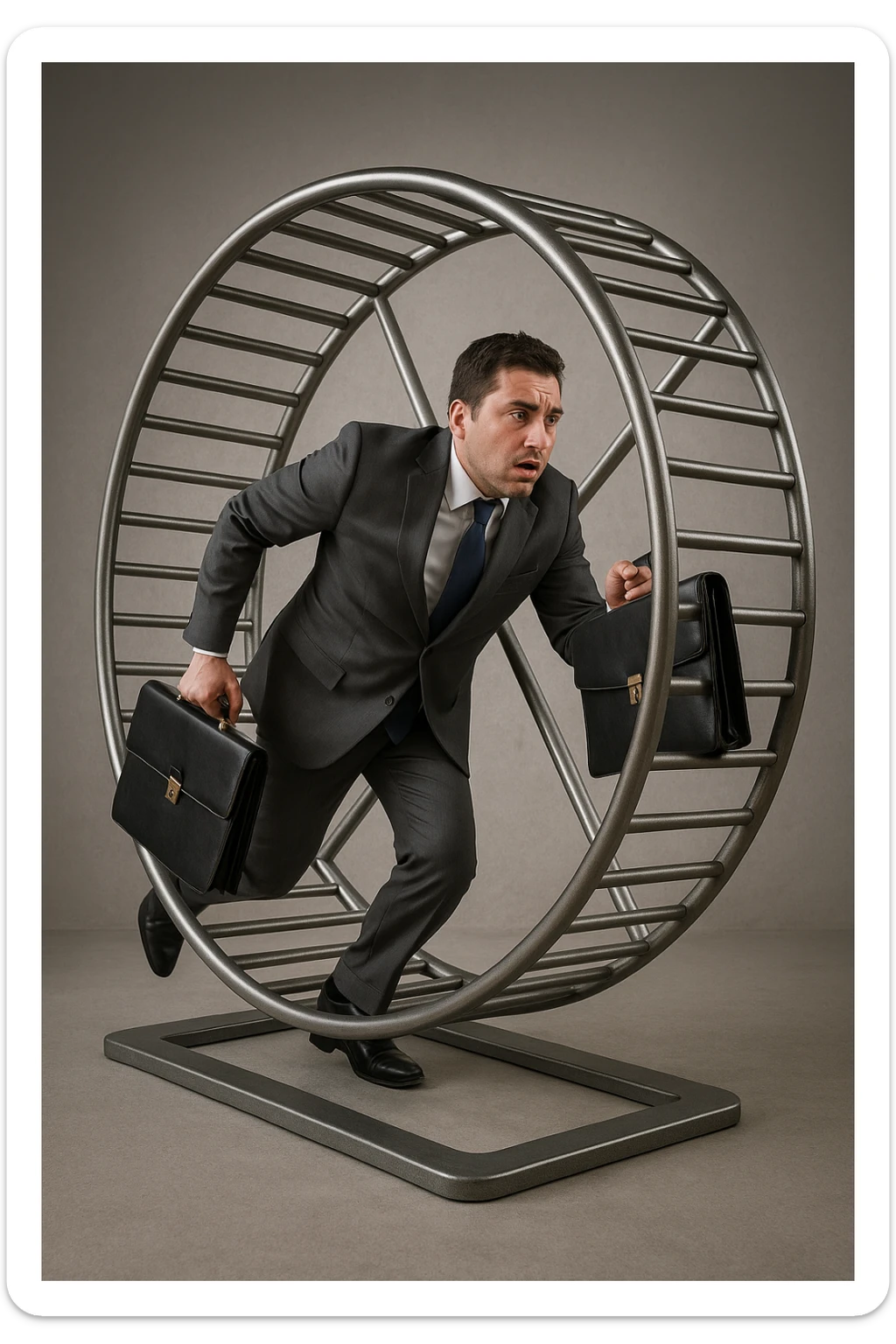 uomo che corre dentro la ruota del criceto come un circolo vizioso immagine realistica sticker