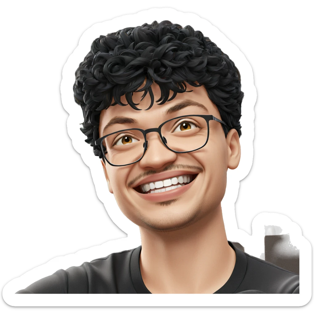 smiling boy in black shirt sticker