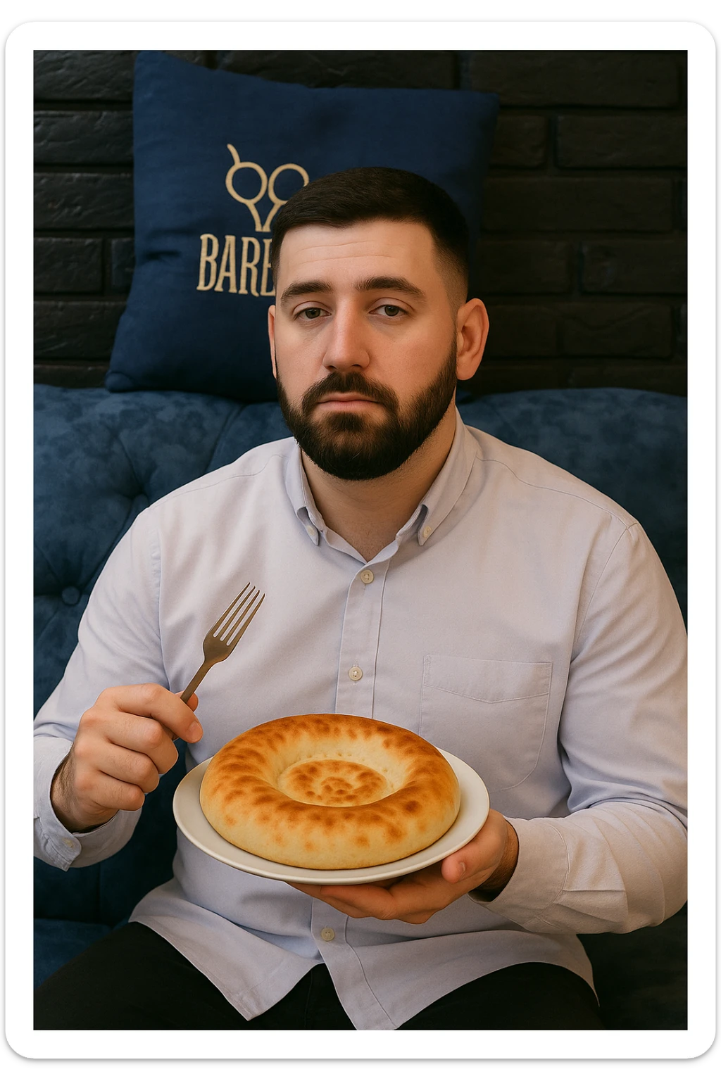 birinchidagi odamni yuziga 2 rasmdagi odamga uzidak qilib chizib bergin xuddu shunday non yen utirganini sticker