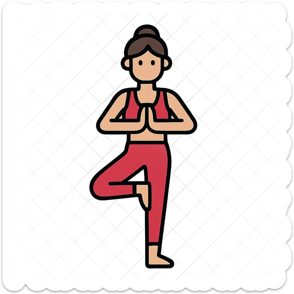 A woman standing in a tree pose (Vrksasana), wearing a sport bra and leggings in color C52975 sticker