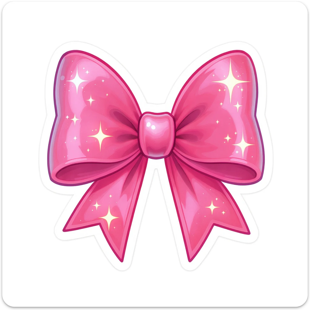 kpop bow emoji, cute and shiny, with sparkles, no background sticker