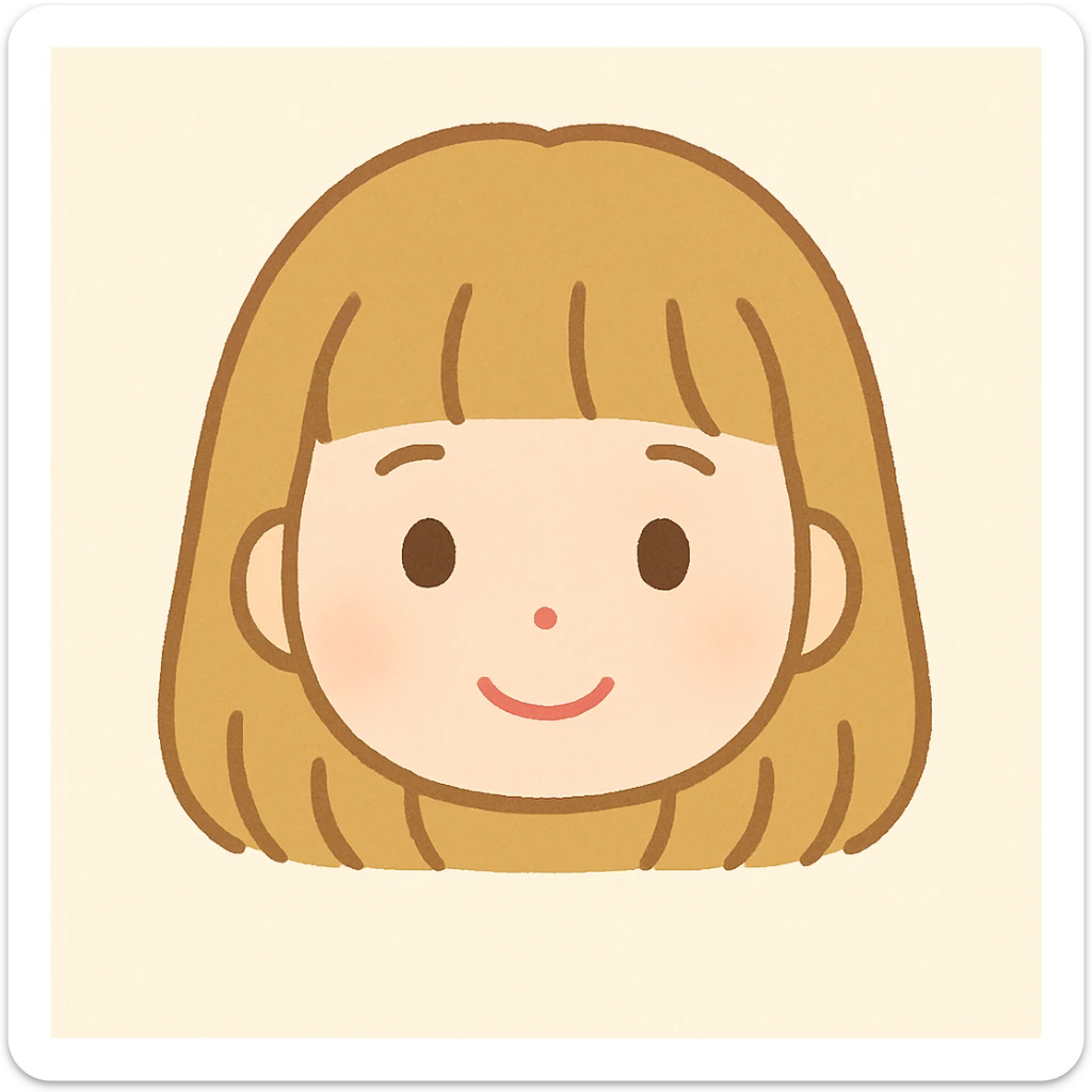 Change the hairstyle of the character in the image while keeping the Irasutoya style, which is a cute, simple Japanese illustration style with soft colors and round features. Maintain the overall softness and simplicity of the illustration, focusing on a different hairstyle that fits this style. sticker