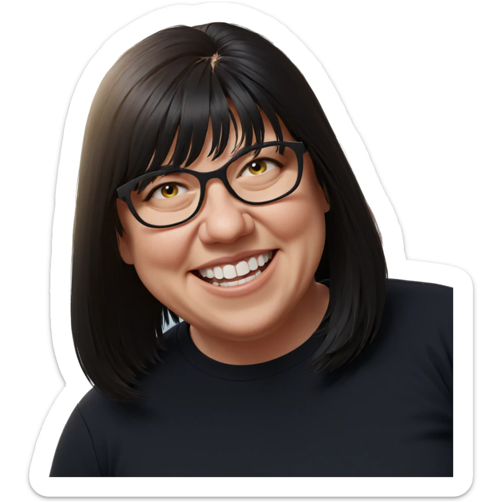 smiling girl in black shirt sticker