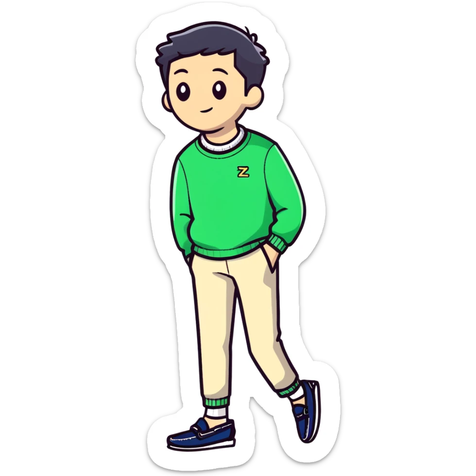 2025 neo-preppy outfit with tech-enhanced boat shoes and sustainable tennis sweater sticker