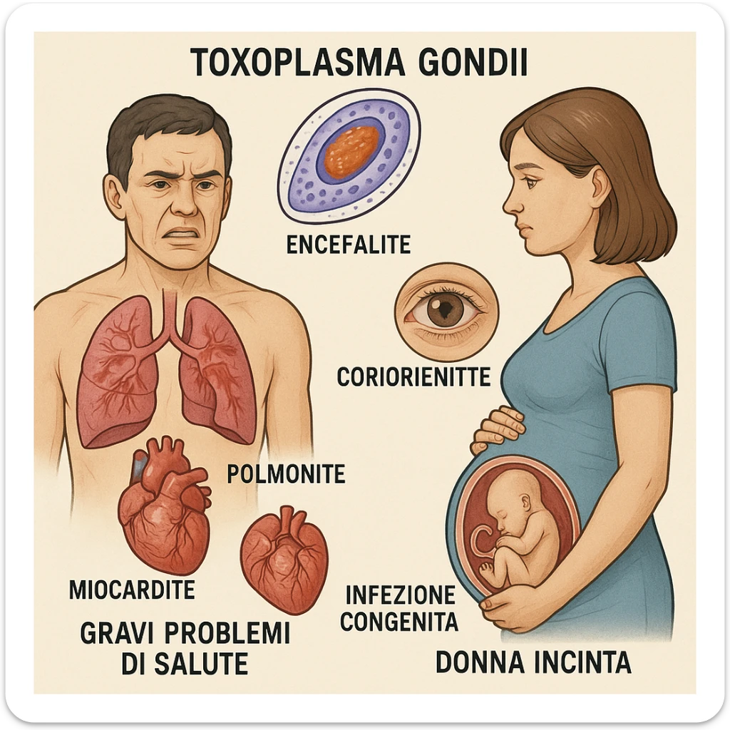 Toxoplasma gondii, infetta uomo immunodepresso e donne incinta. Causando gravi problemi tutto scritto in italiano sticker