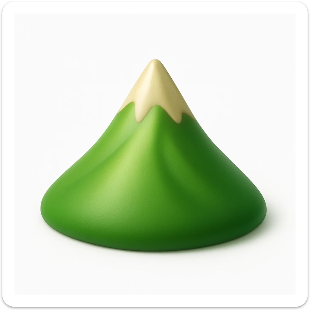 A 3D emoji in iOS emoji aesthetic style of a small mountain peak or hilltop, with a pointed summit and smooth green slopes, soft lighting, minimal and glossy Apple-style design, clean white background

 sticker