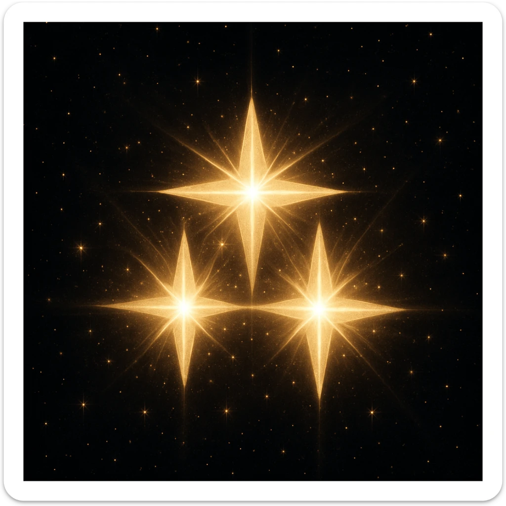 three stars clustered, sparkling with light, sense of grandeur, glowing, radiant sticker