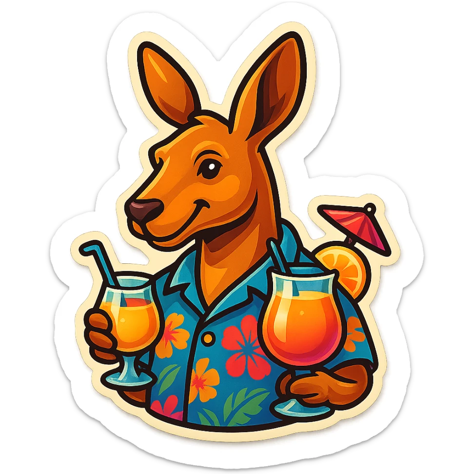 Kangaroo with Hawaii shirt and coctail sticker