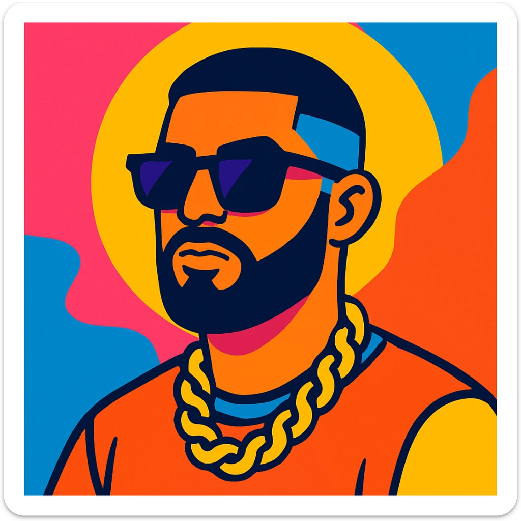 hombre con barba y gafas de sol, estilo reggaetoonero, colores vivos sticker