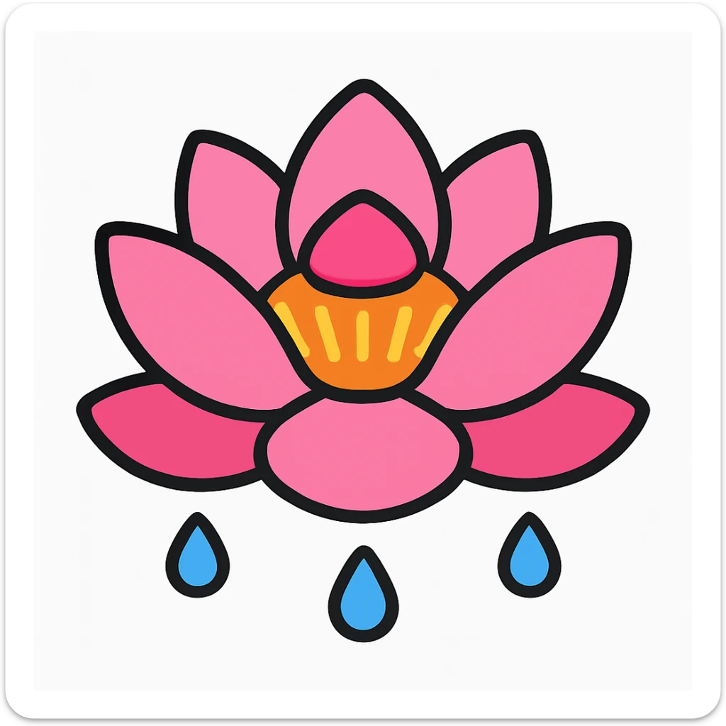 Simplify the pink lotus flower by reducing the number of petals, in a style resembling emoji style with simple shapes and colors. sticker