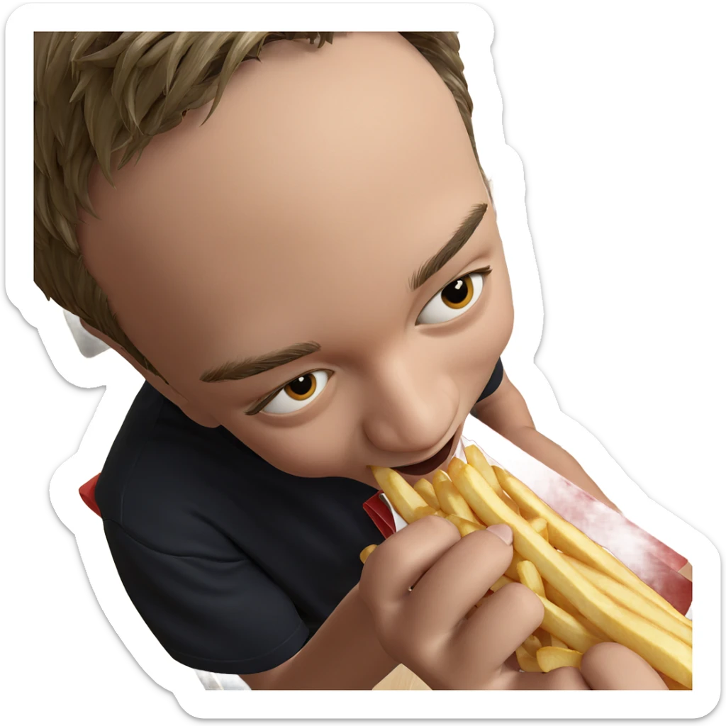 boy enjoying french fries indoors sticker