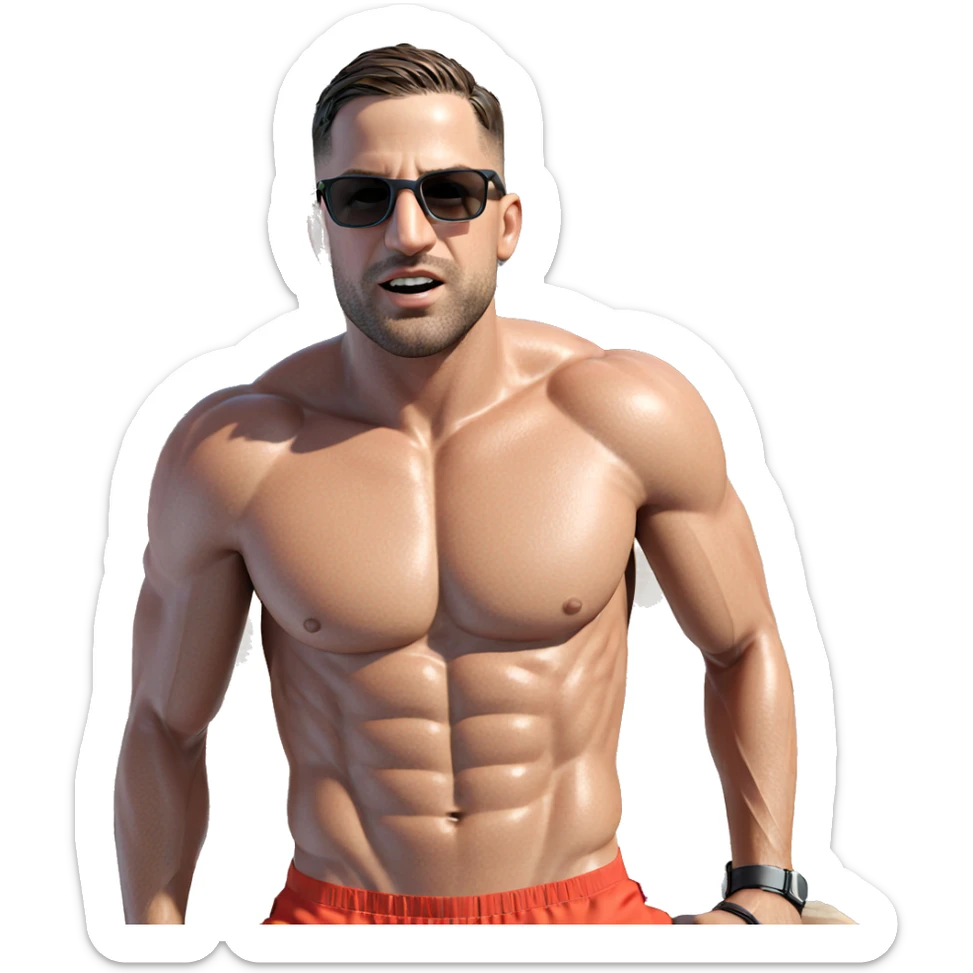 muscular boy by the pool sticker