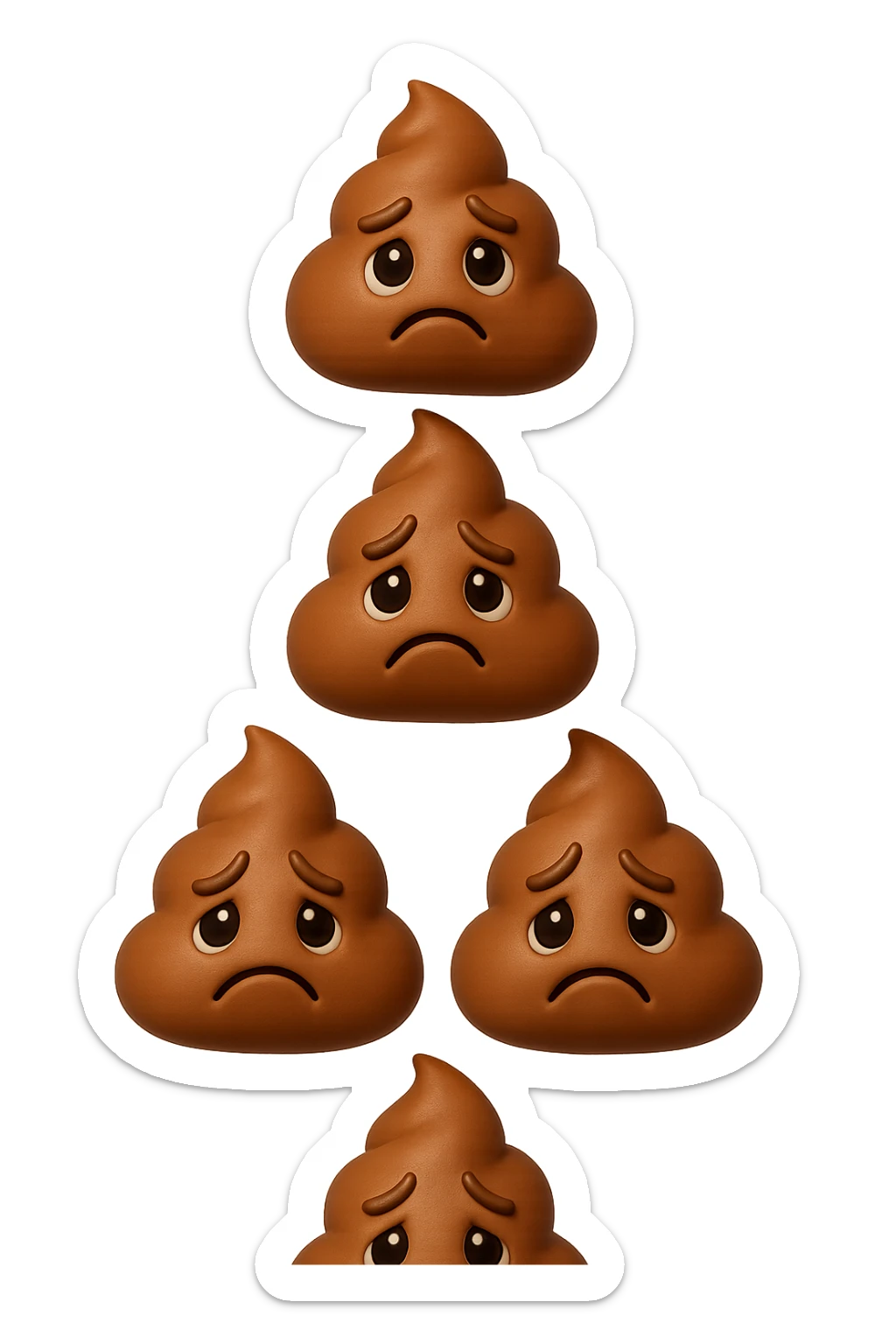 EMOJI STILE IPHONE 3D DI palline di cacca tristi che cadono dall'alto verticalmente, iperrealistico 4k sticker