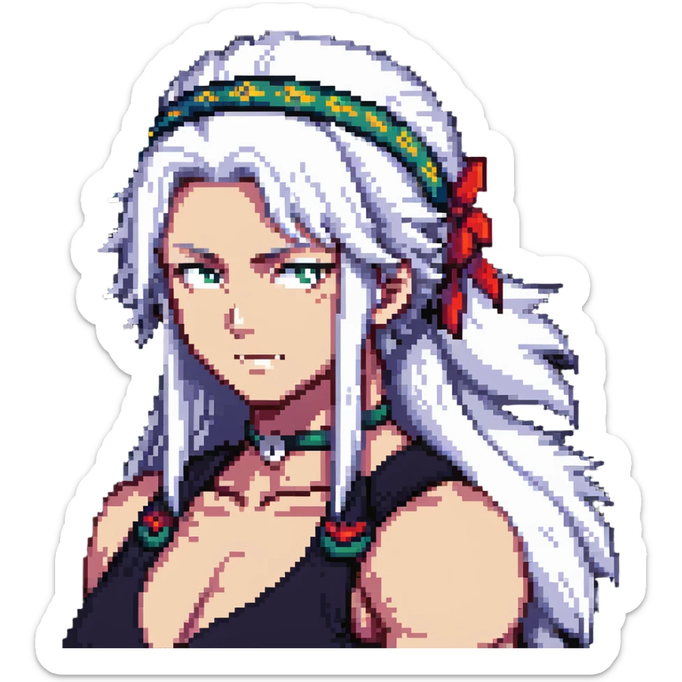 Tengen Uzui with a smirk, Sound Hashira from Demon Slayer, white hair, headband, muscular sticker
