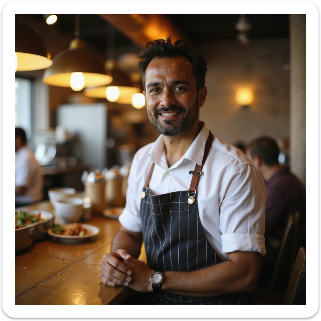 An Indian restaurant owner sticker