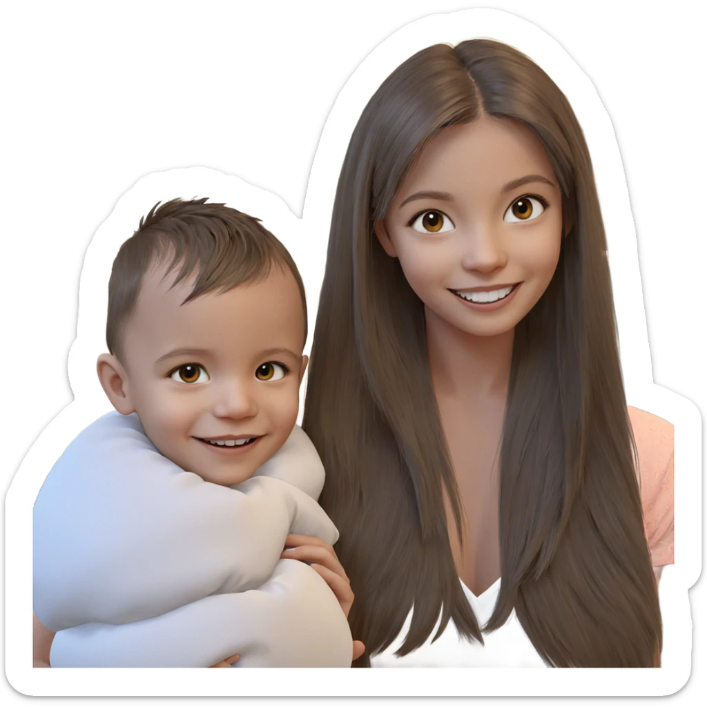 smiling girl with boy sticker