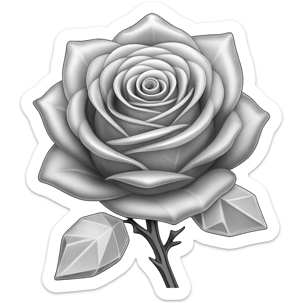 Make the rose made of ice look silver in the style of emoji, with no background. sticker