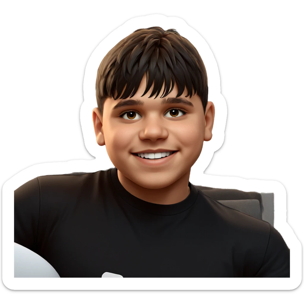 smiling boy in black shirt sticker