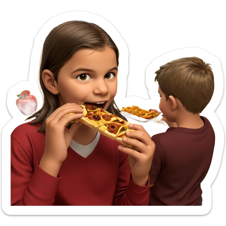 boys enjoying food by window sticker