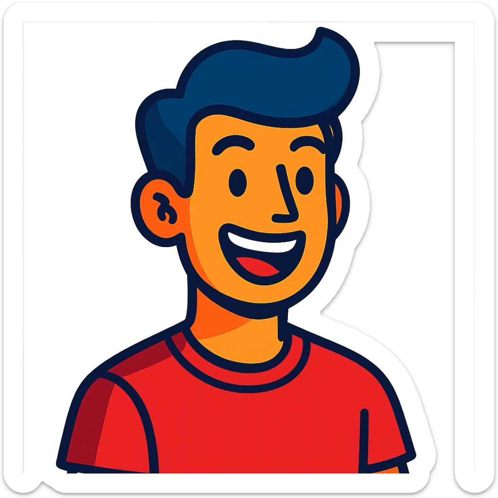 portrait of a happy young man, smiling, cheerful expression in vibrant toon style sticker