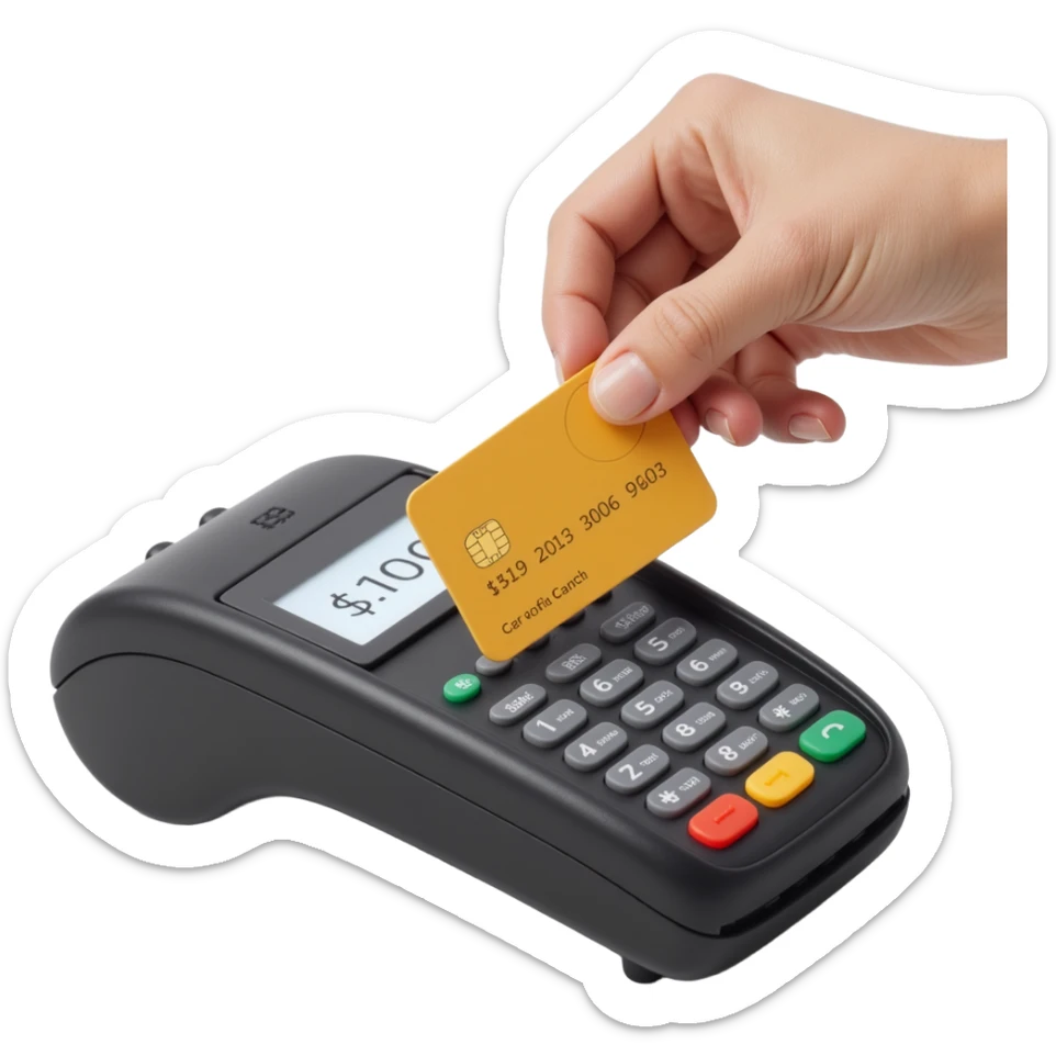 a detailed credit card being inserted into a payment terminal, skeuomorphism style, detailed, photorealistic textures, subtle shadows sticker