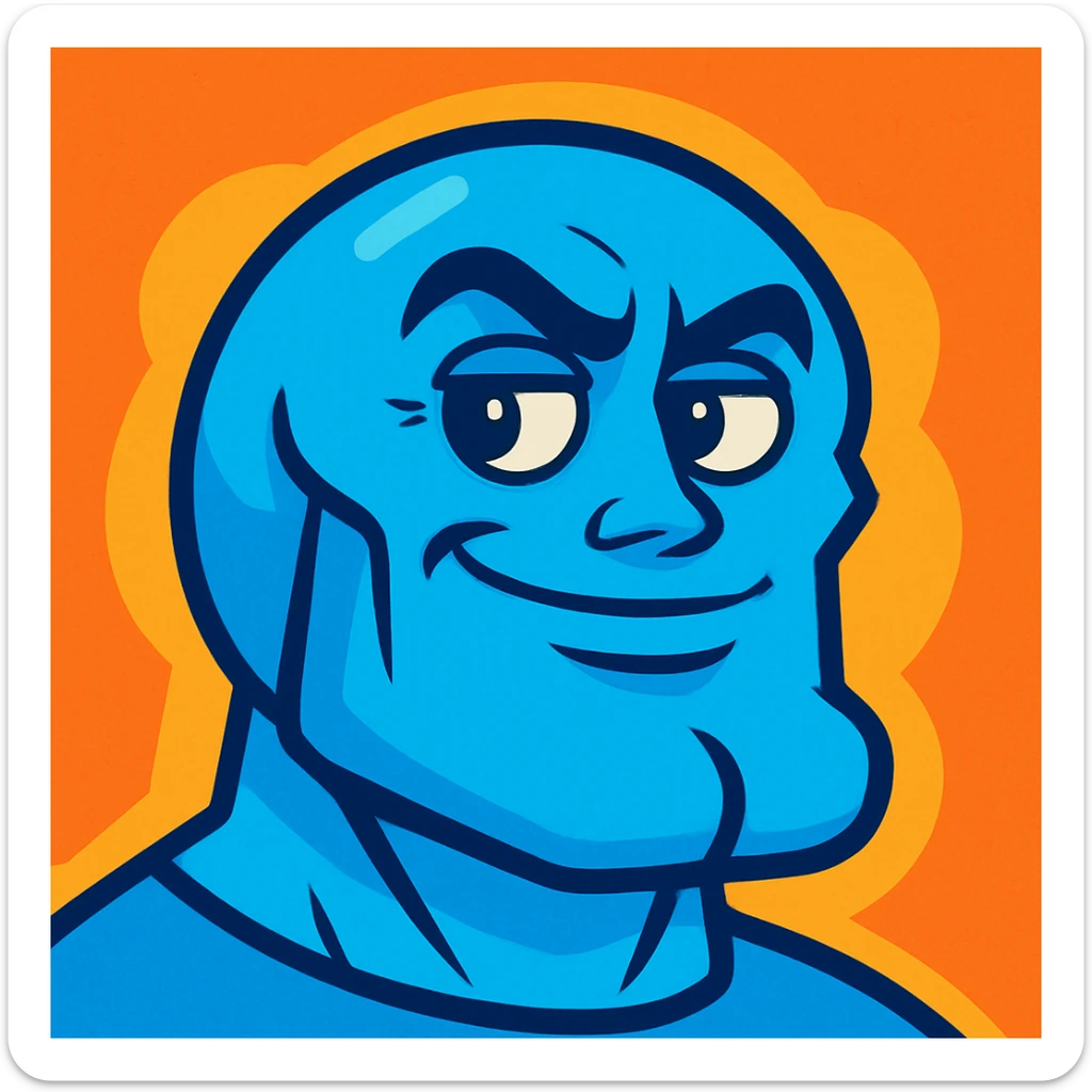 blue emoji with a prominent jawline sticker