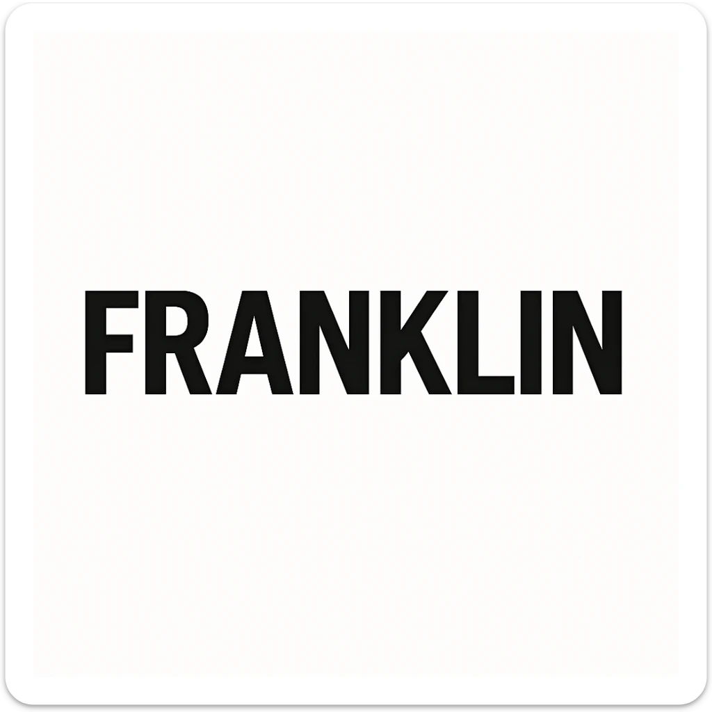 word mark 'FRANKLIN' in all caps, clean sans-serif Helvetica-inspired, bold, black sticker
