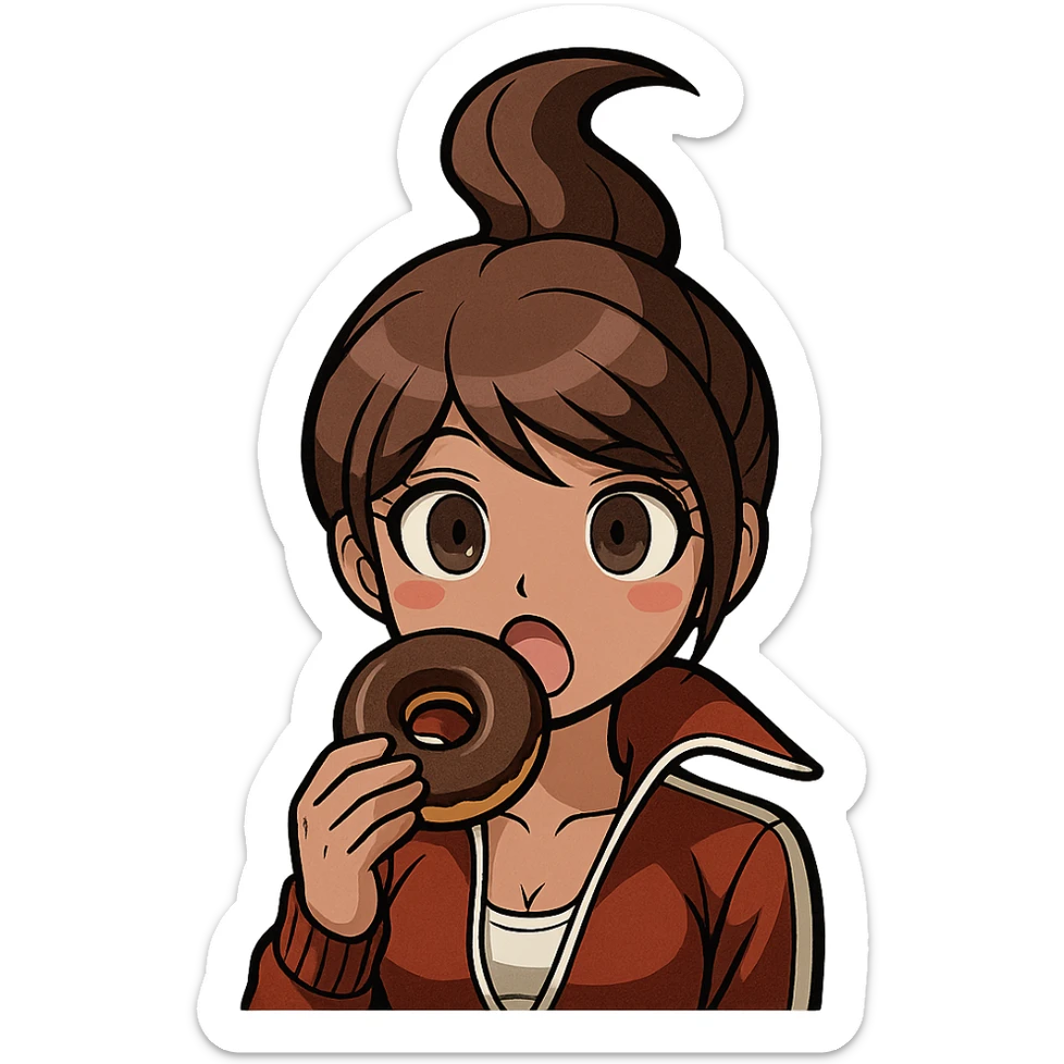 Danganronpa style emoji of Aoi Asahina with a donut sticker