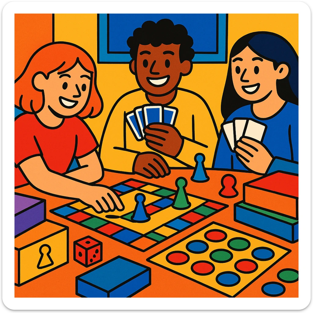 game night with colorful board games sticker