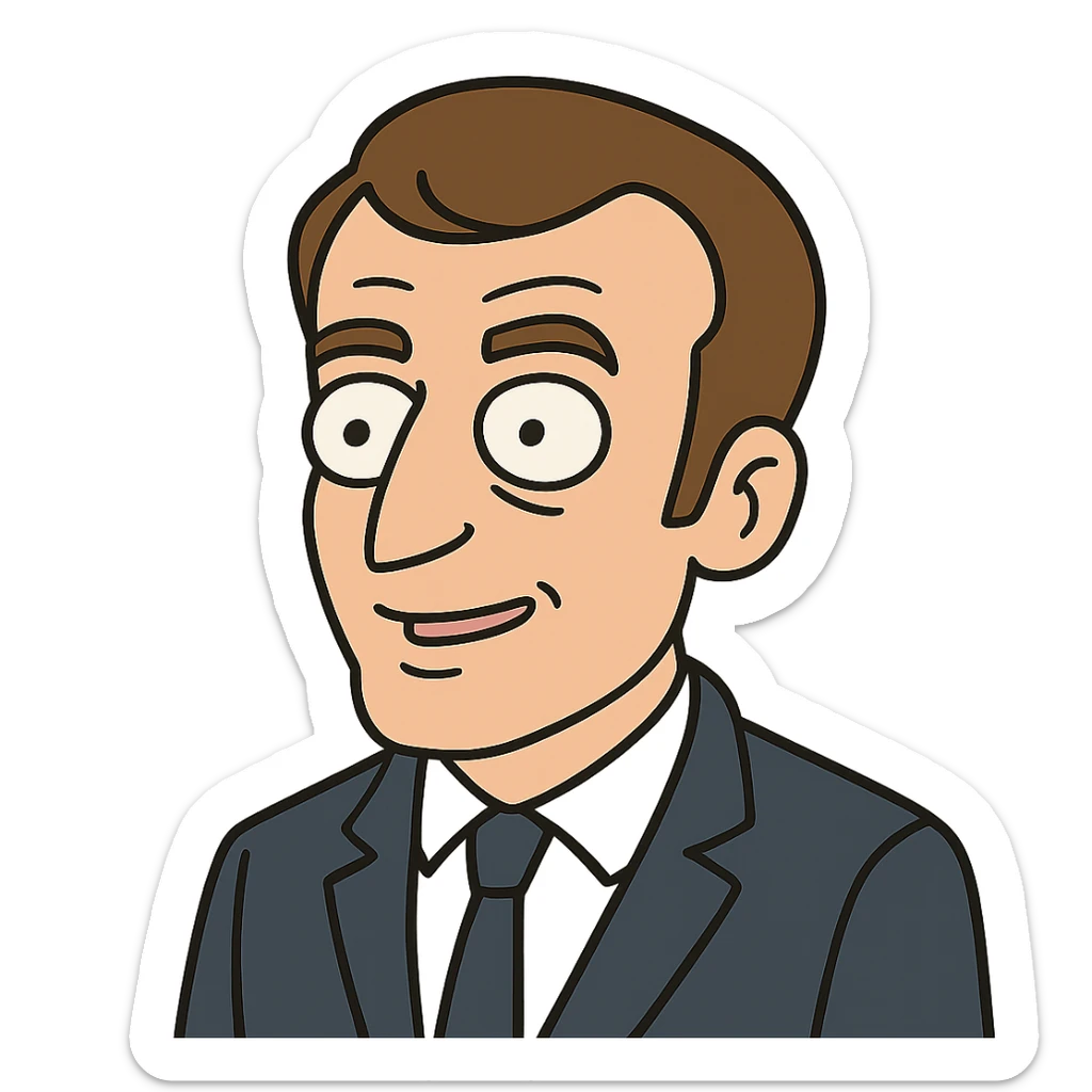 Emmanuel Macron, French president, flat toon style icon sticker