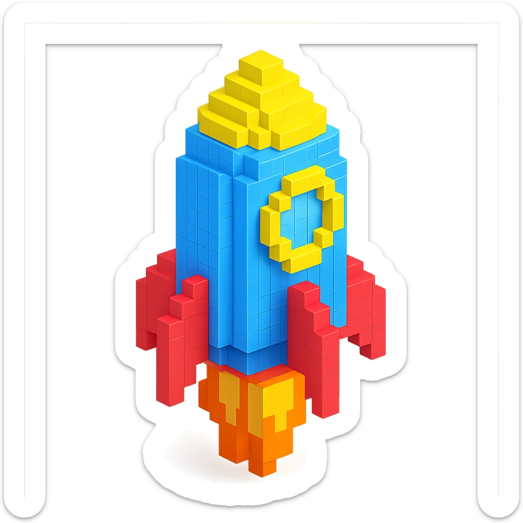 voxel style rocket ship sticker