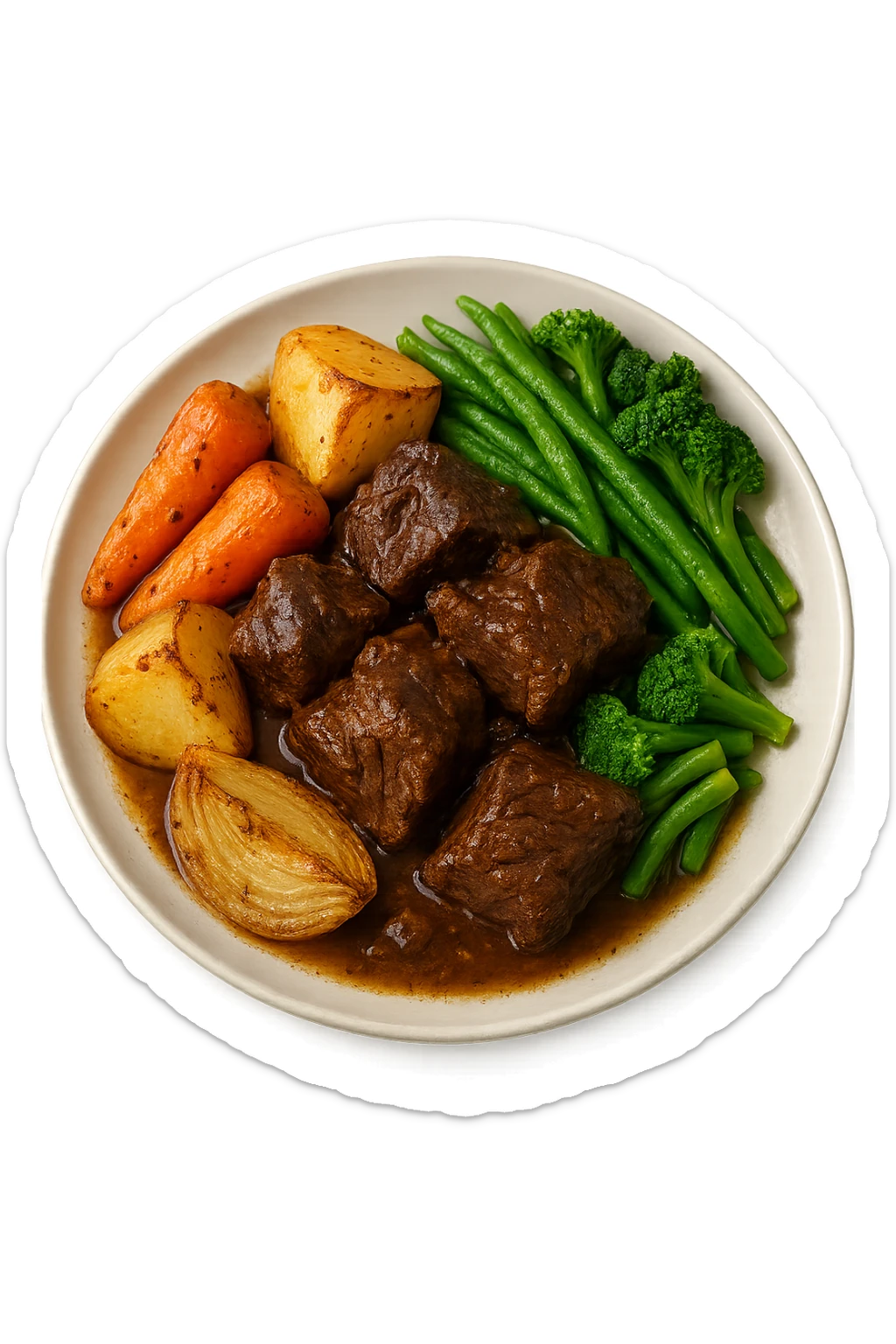 Manzo con verdure su un piatto sticker