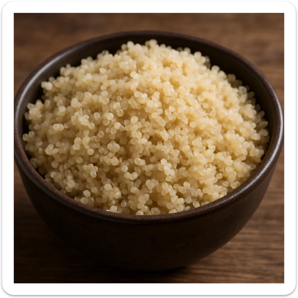 realistic photo of a bowl full of cooked quinoa with soft and separated grains sticker