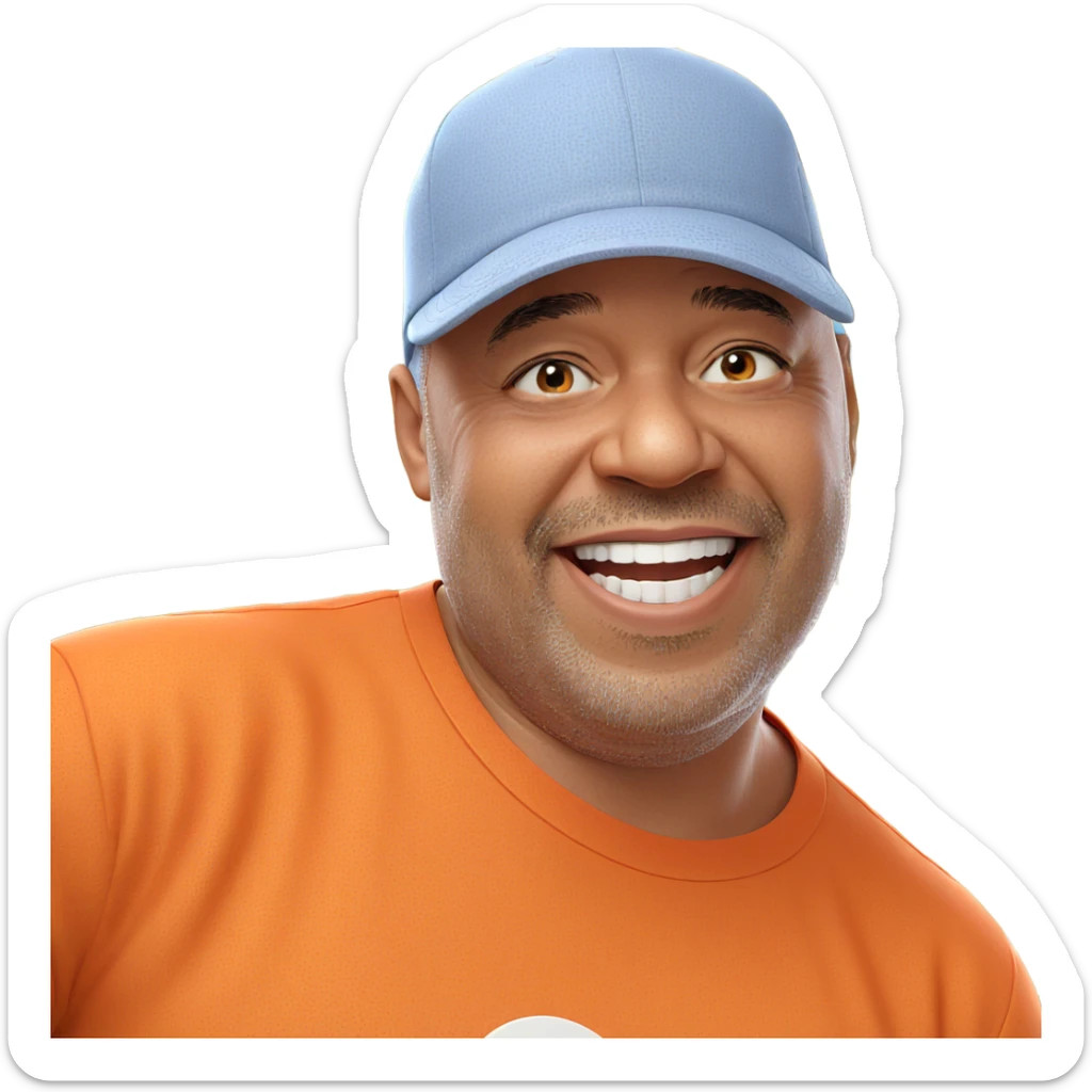 smiling boy in orange shirt sticker