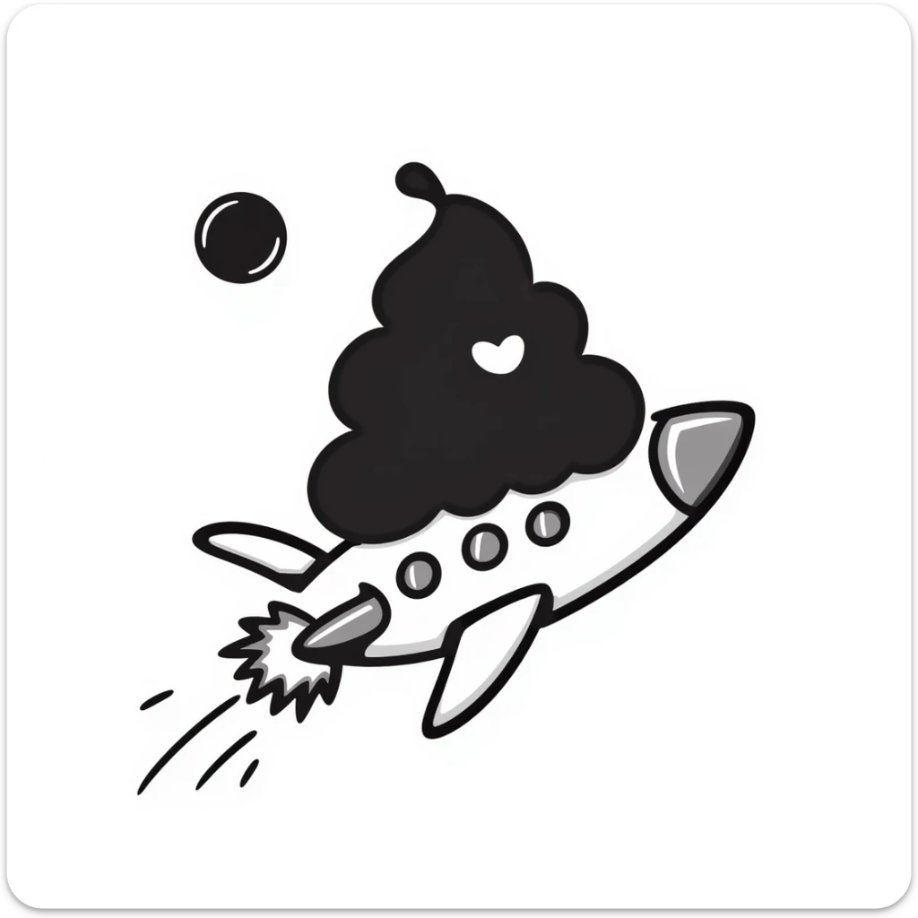 hand-drawn doodle of a turd with lipstick sitting on a rocket with the moon in the background sticker