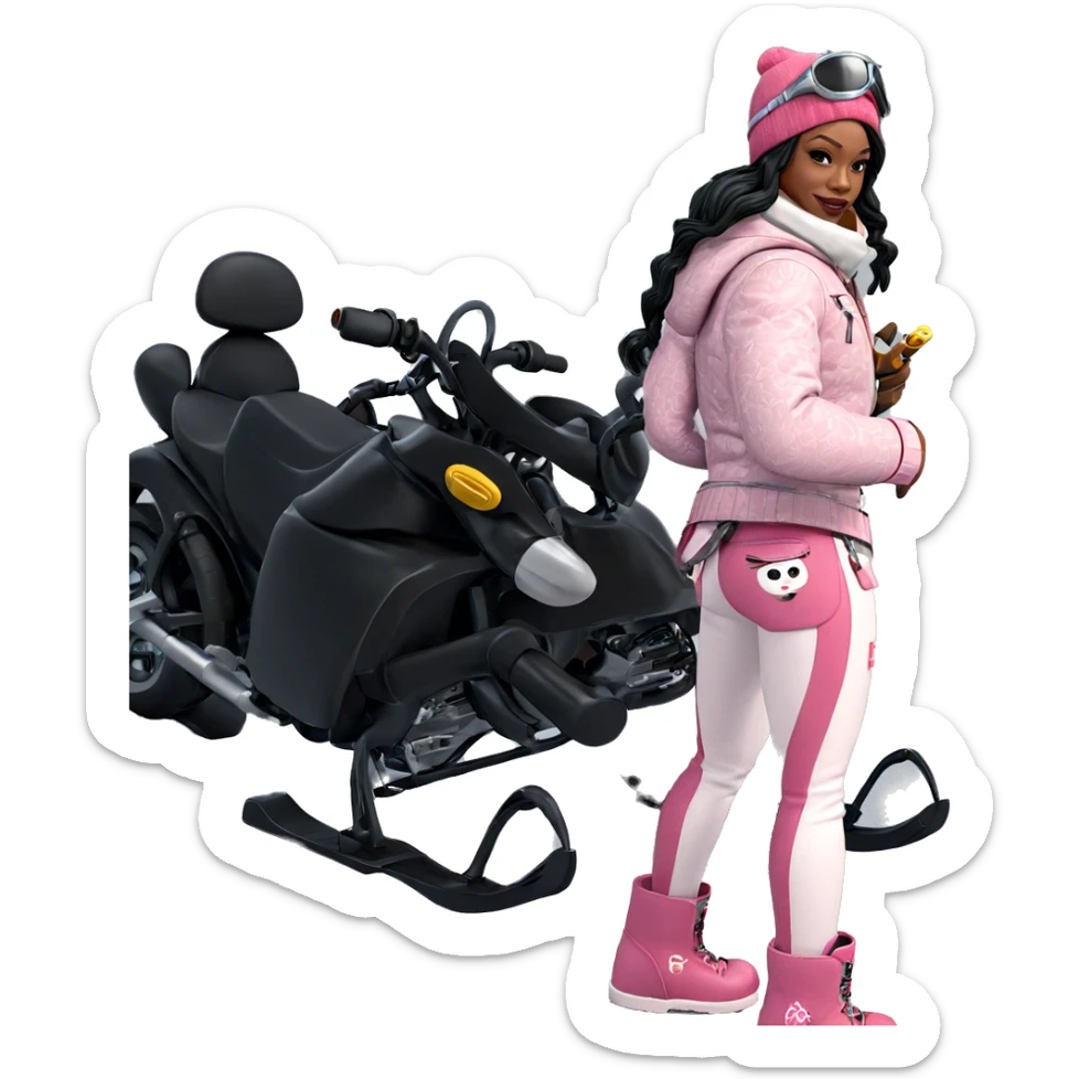girl with motorcycle in snow sticker