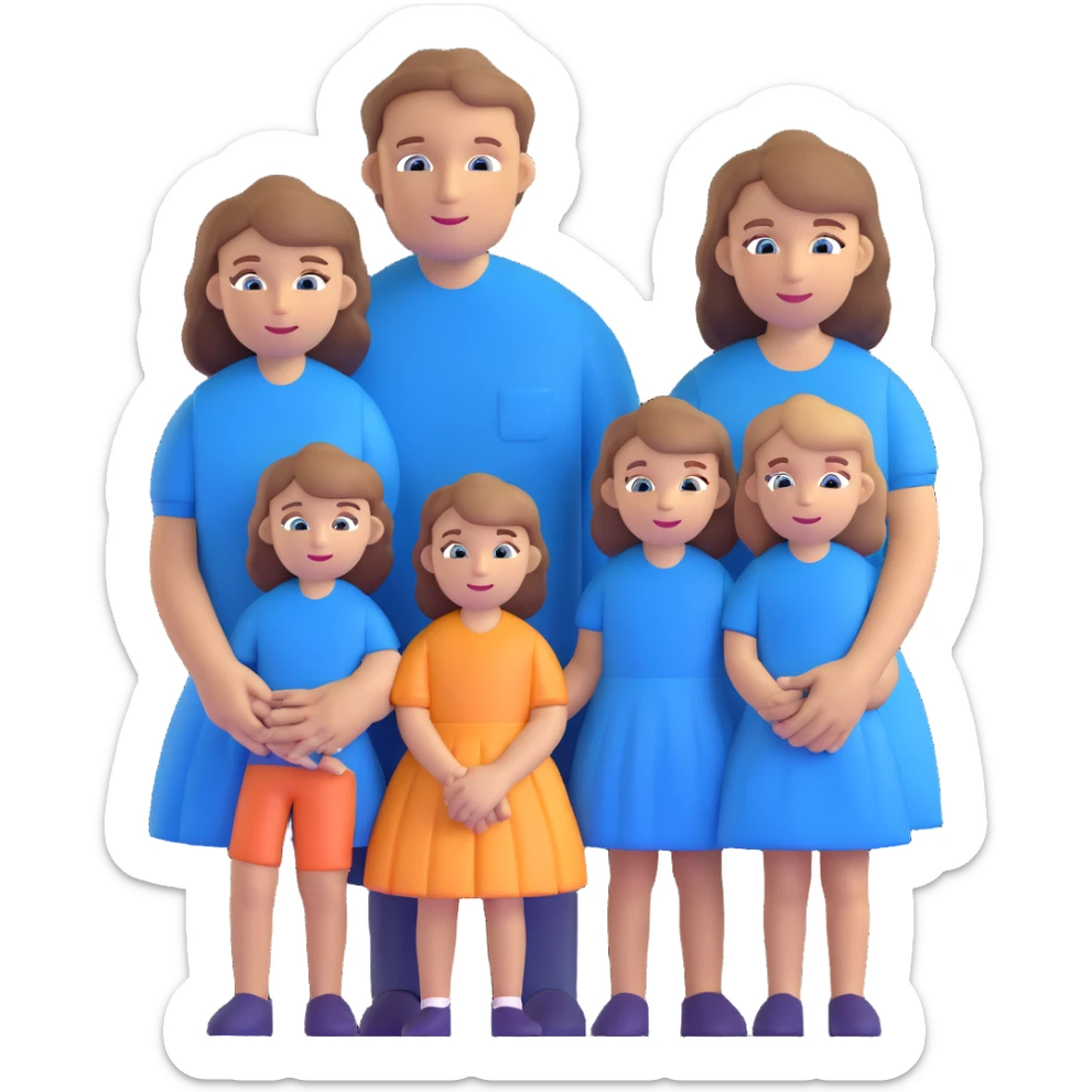 Family with mother, father and three little girls, everyone has light brown hair and blue eyes sticker