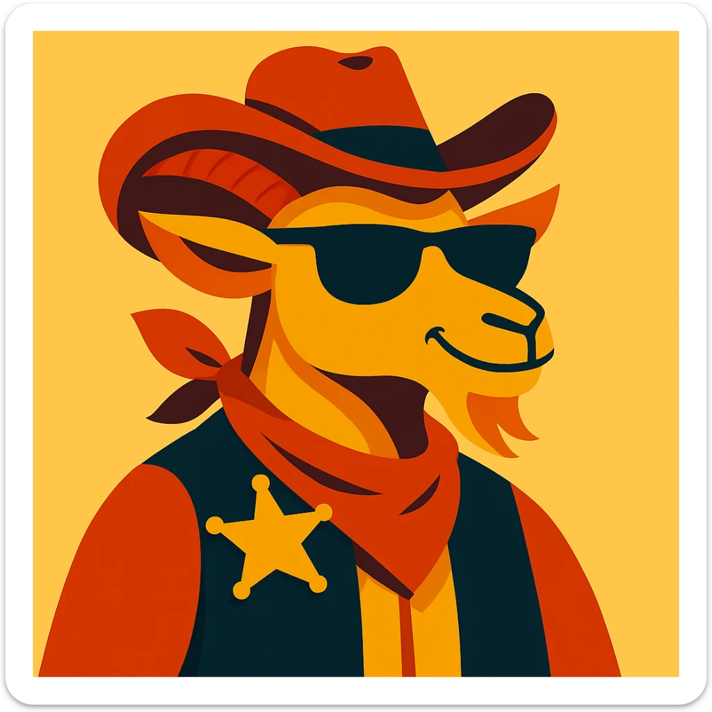 Add cool black sunglasses to the goat cowboy, keep the vibrant cartoon style. sticker