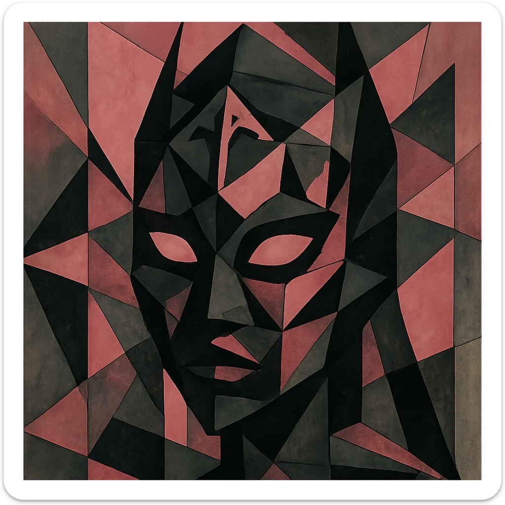 BLACKPINK-inspired gothic mask, no hearts, fragmented and dramatic, black and pink sticker