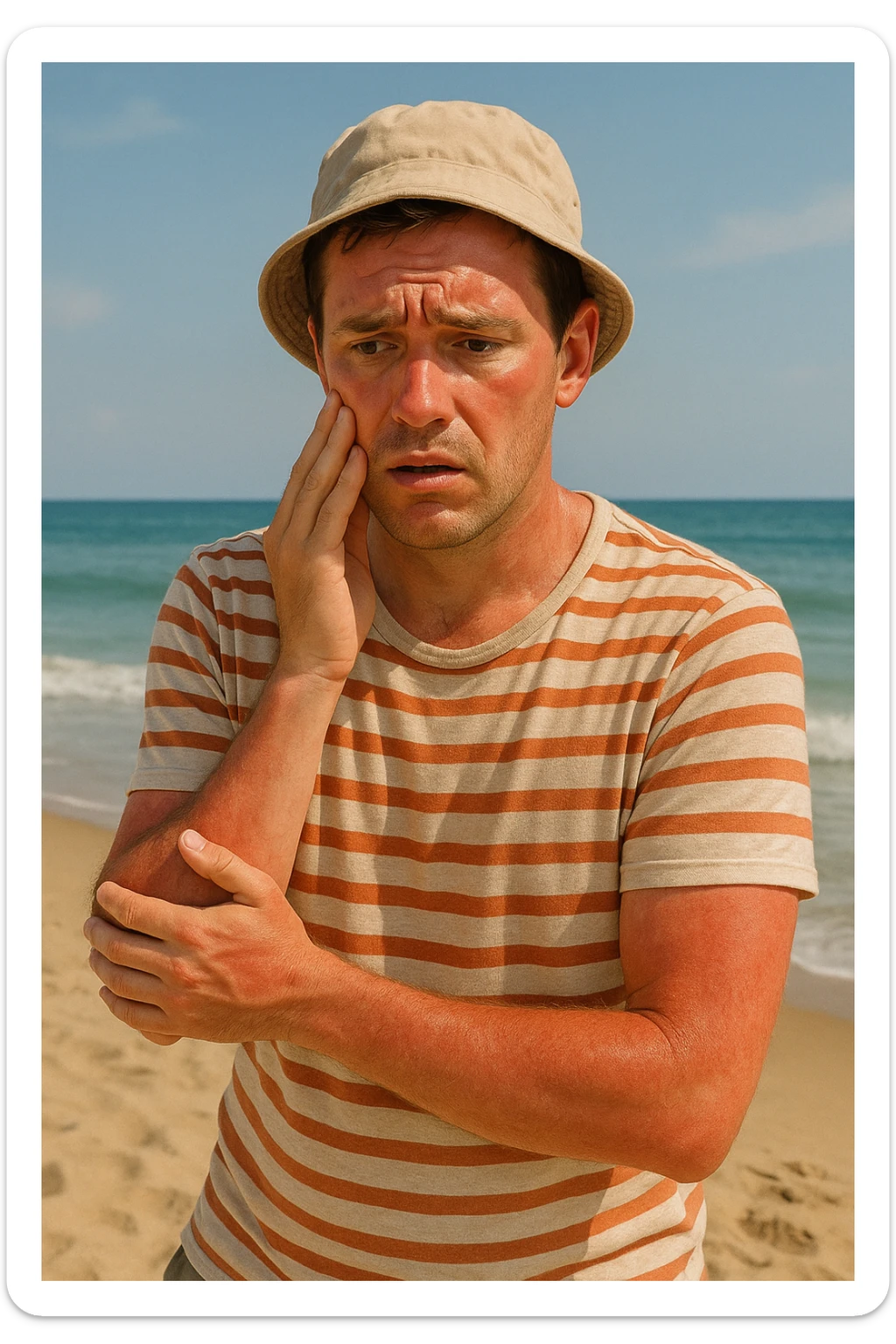 uomo a mare con paura delle ustioni, ed è un po' bruciato sticker